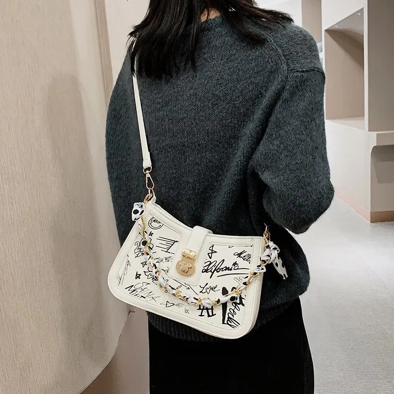 

Graffiti bag womens autumn 2020 new European American hot sale silk scarf Crossbody bag fashion shoulder portable all-match bag