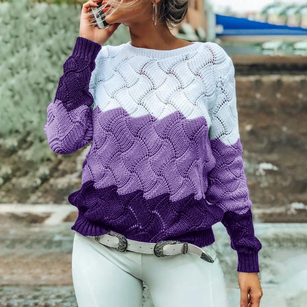 

New S-2XL Fashion Autumn Winter O-Neck Long-sleeved Stripe Knitting Sweater Women Solid Casual Solid Sweater Lady Tops for Women