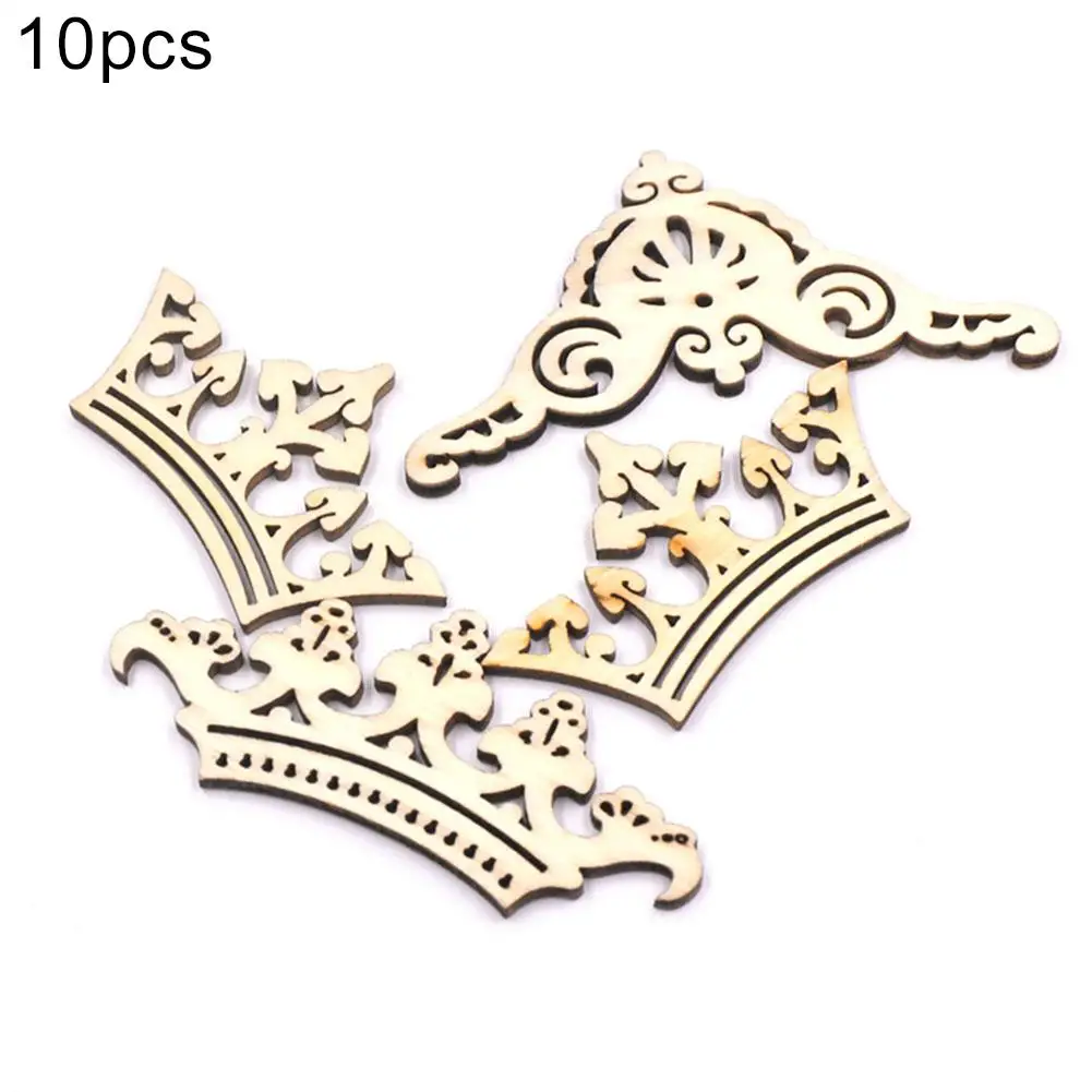 

10Pcs Crown Shape Mixed Style Unpainted Unfinished Wooden Slice Discs DIY Scrapbooking Painting Ornament Home Decoration