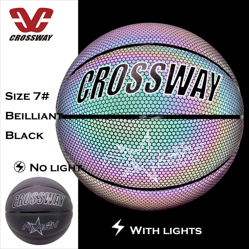 

CROSSWAY Holographic Reflective Basketball Ball Sports Wear-Resistant Luminous Night Glowing Basketball With Free Bag