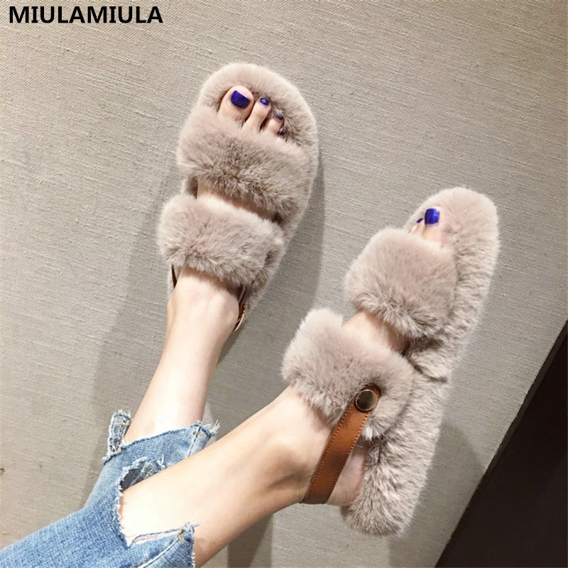 MIULAMIULA/фирменный дизайн; коллекция года; Сезон Зима; корейский стиль; модные роскошные женские босоножки на платформе с натуральным кроличьим мехом и ремешком сзади