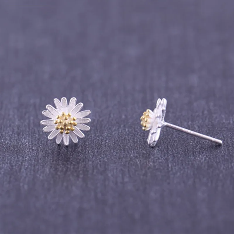 Серьги женские из серебра 925 пробы маленькие Маргаритка Подсолнух