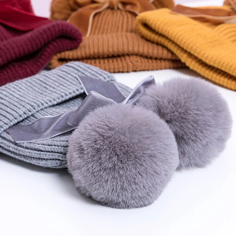 

Baby Double Pompom Hat Winter Knitted Kids Girl Warm Bonnet Children Beanie Cap