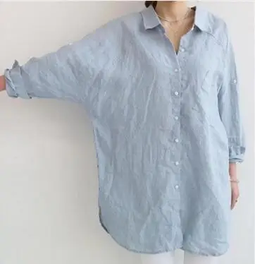 Туника плюс размер 2019 Летний стиль женские блузки хлопок лен блузка blusas mujer