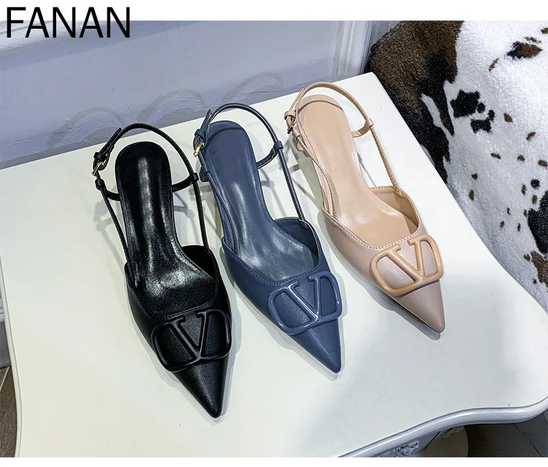 

High Heels Sandals Pointed Baotou Sandals Summer Casual Shoes New Fashion V Buckle Sexy Hollow Out Shallow Party Women Heel Type