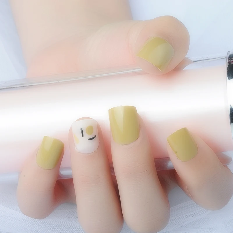 IMKISSME Yellow Fake Nails Art Tip Press on with Glue Designs Full Artificial Cover IK53 | Красота и здоровье