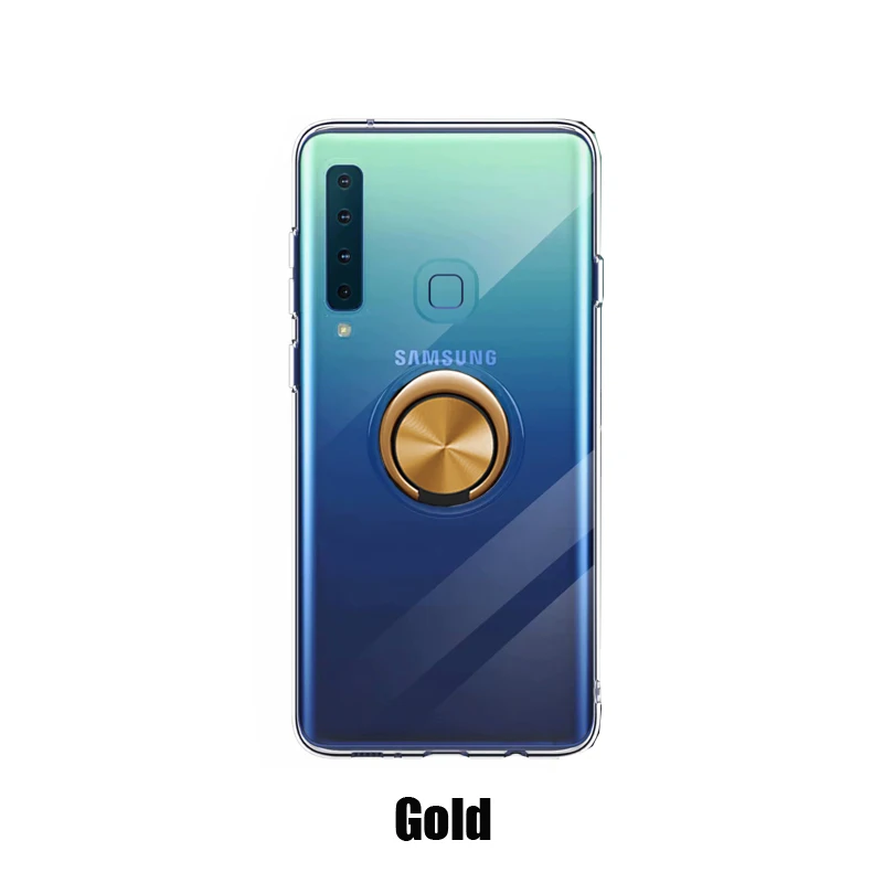 Кронштейн чехол s для samsung Galaxy A9 Pro роскошный Магнитный Автомобильный держатель Подставка прозрачный силиконовый чехол для samsung A9 Pro чехол - Цвет: Золотой
