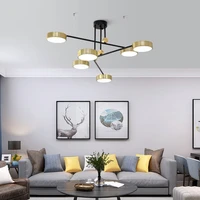modern american simple 3 lights dimmable led chandeliers with round gold lampshade hanging lights for living room restaurant
