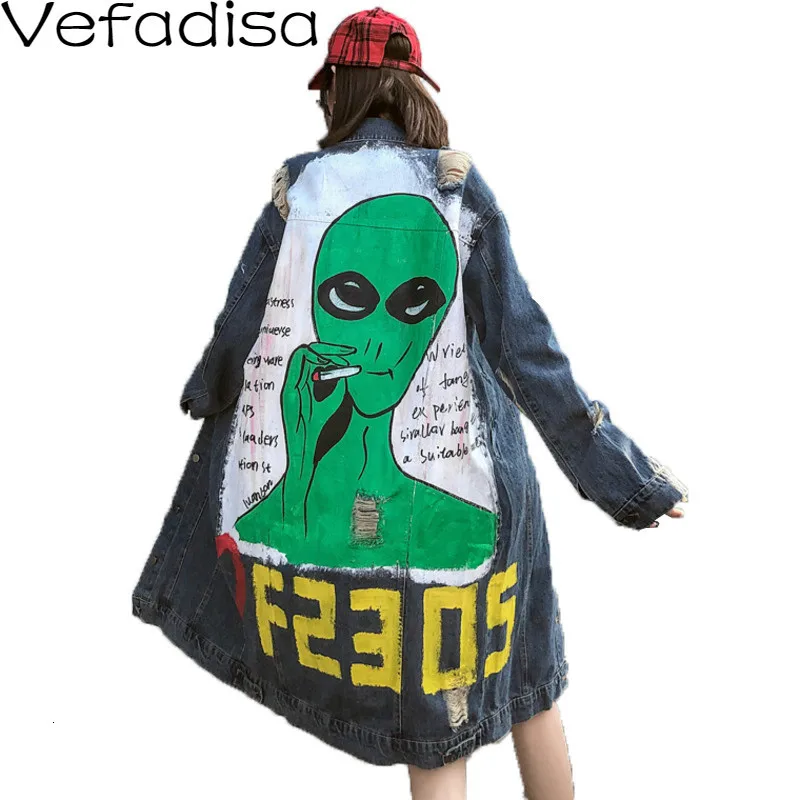 Vefadisa/джинсовый Тренч с дырками сезон зима 2019 осенний рисунком однобортный