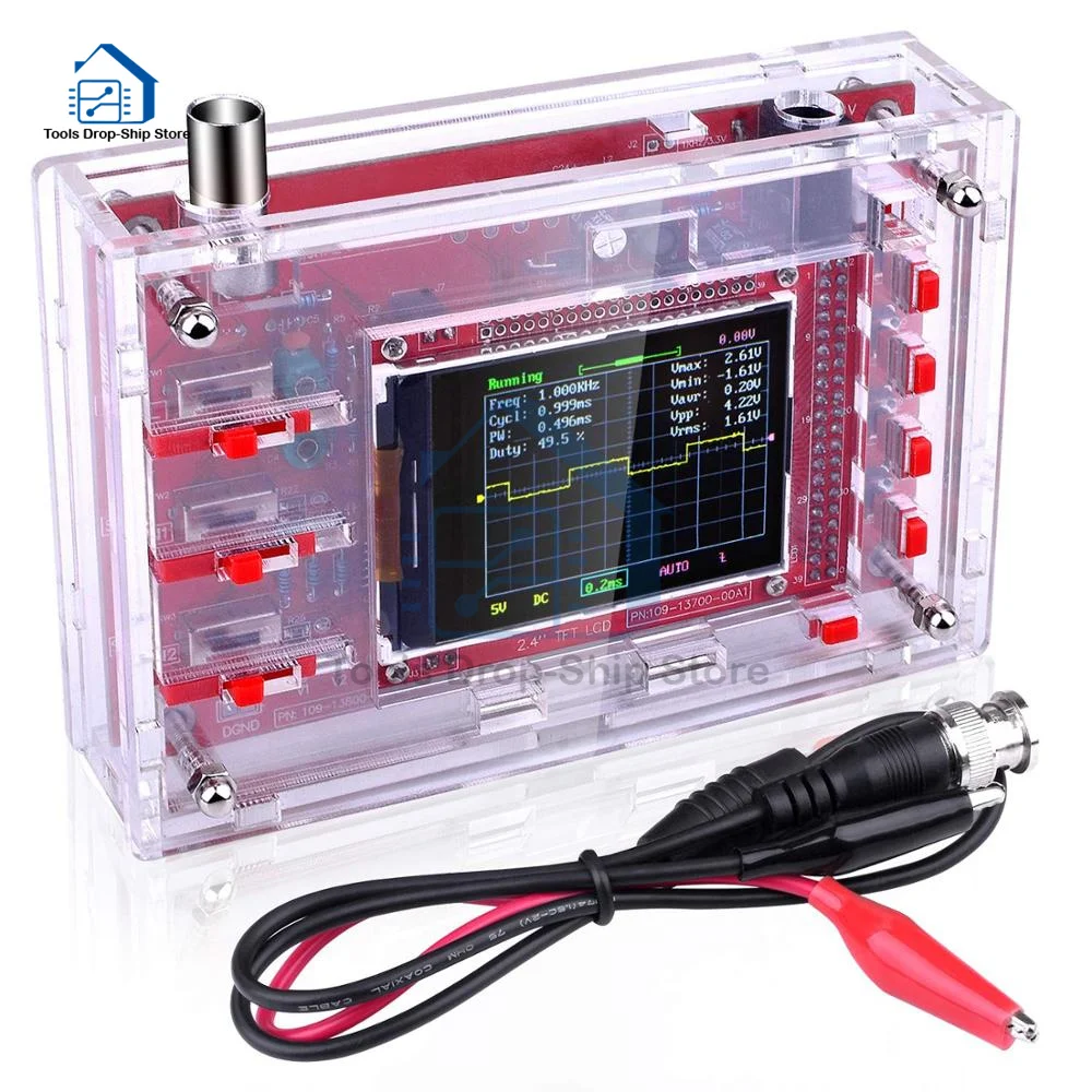 

Fully Assembled Digital Oscilloscope 2.4" TFT LCD Display with Alligator Probe Test Clip Transparent Acrylic Case