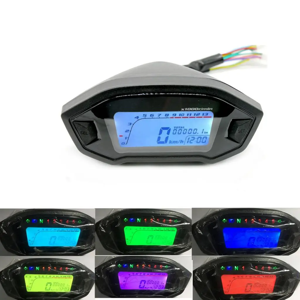 

7 Colors LED Motorcycle LCD Digital Speedometer Odometer Tachometer KMH Gauge