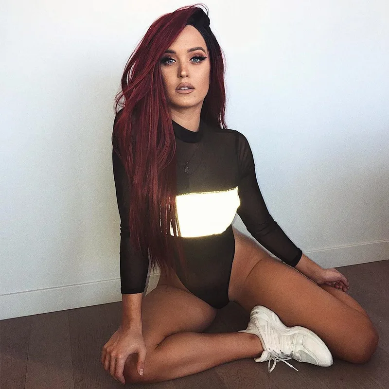 Новый сетчатый облегающий костюм с длинными рукавами и светоотражающей основой |