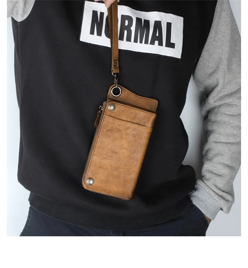 

Длинный кошелек из натуральной кожи ручной работы, ретро-стиль, Сумка с несколькими отделениями для карт, мужская сумка, кожаная сумка для т...