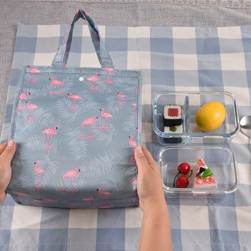 

Lunch Box Fold Thermal Bag Insulated Cold Canvas Stripe Picnic Carry Case Thermal Portable Lunch Bag Cute Print Handbag