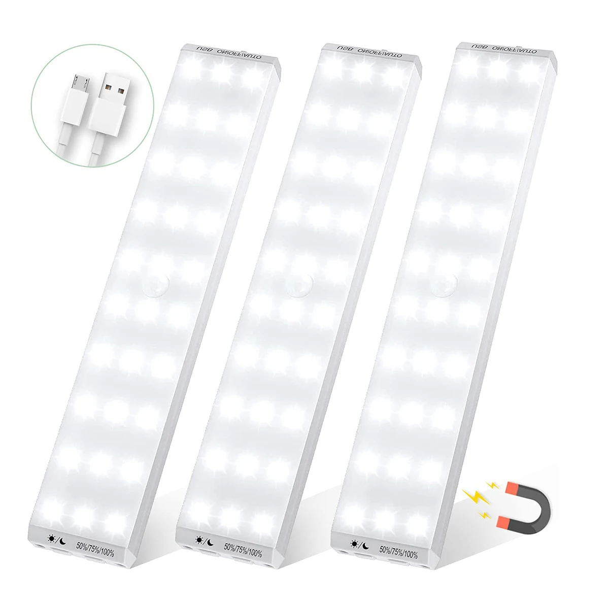 

LED Motion Sensor Light Cupboard Night Light USB Rechargeable Wall Light 30 LEDs Magnetic Strip Stick-On Wardrobe Closet Lamp