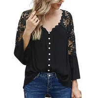 solid color top lace patchwork casual blouse for home women shirt solid color top lace patchwork casual blouse for home