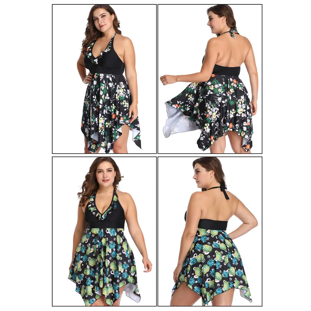 

Women's Swimsuit Beach Dress Women Swimsuits Large Printed Hem Strappy V Neck Plus Size Swimming Wear for Summer