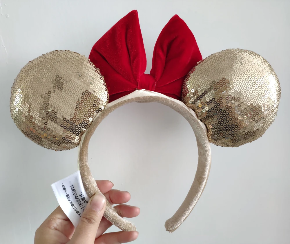 Новое поступление повязка на голову с красным бантом и золотыми ушками Disney Микки