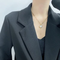 kkchic 2021 new hot ins wild love pearl pendant female necklace french light luxury niche design stainless steel clavicle chain