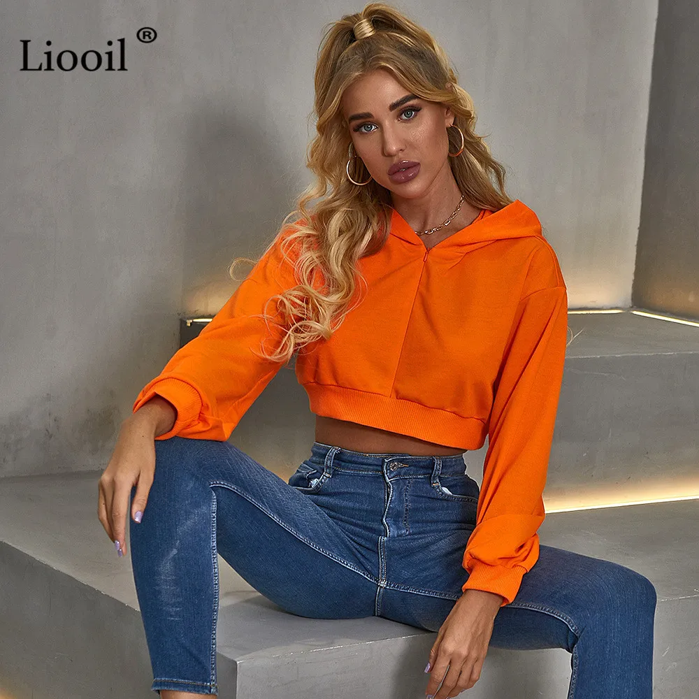 Женский укороченный топ на молнии Liooil оранжевые пуловеры с длинным рукавом