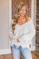 knit sweater spring sexy strapless long sleeve ladies pullover fashion casual v neck blouse