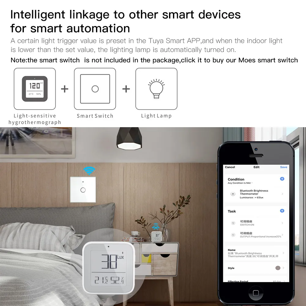 Датчик влажности и температуры MoesHouse Smart ZigBee Bluetooth-датчик яркости умное