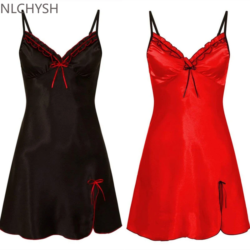 

Women'S Nightgown Red Lingerie Sexy Nightgown Satin Night Wear Sleepshirts Night Dress Sleepwear See Through Sleepwear Plus Size