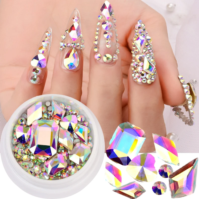 1 коробка для дизайна ногтей 3D Стразы Блеск AB плоская задняя сторона блестящие