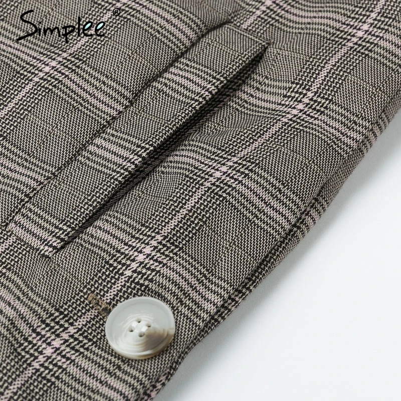 Simplee Plaid long sleeve female blazer Stripe lining office ladies Autumn winter casual outwear women jacket coat 2019 | Женская одежда