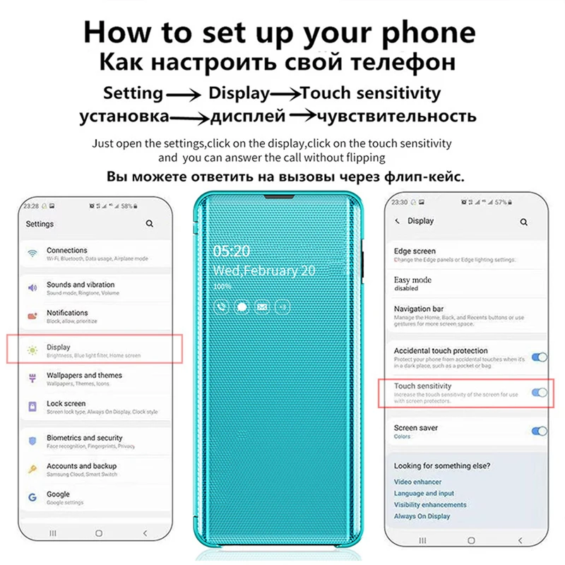 Оригинальный умный флип чехол для samsung Galaxy A20 A30 A50 A70 A8S A7 2018 A9 2019 S7 край S8 S9 S10 Plus Note 8 9