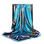 2021 роскошный брендовый стильный шарф шелковые шарфы 90X90CM большой площади с буквенным принтом шарфы для женщин шелковый атлас мусульманские платки для леди