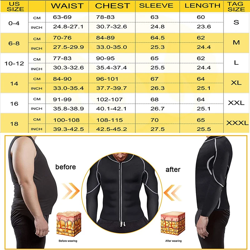 

Twinso Men Hot Thermal Shirt Neoprene Sauna Suits Slimming Waist Trainer Sports Top Jacket Long Sleeve Jersey Body Modeling Belt