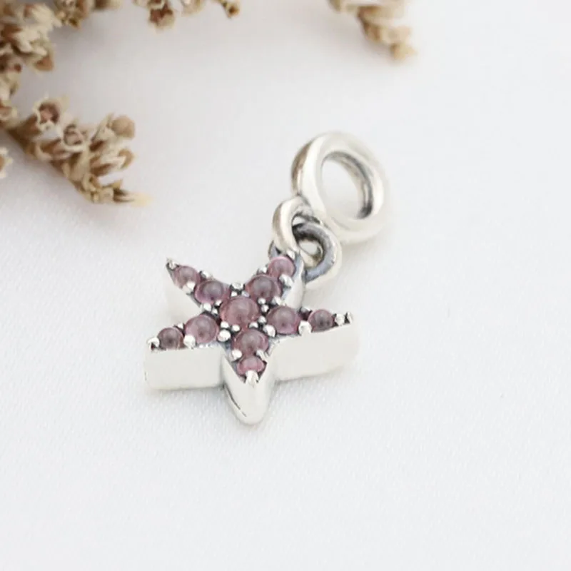 

Original 925 Sterling Silver Charm Pink Starfish With Crystal Pendant Fit Pandora Women Bracelet & Necklace Diy Jewelry
