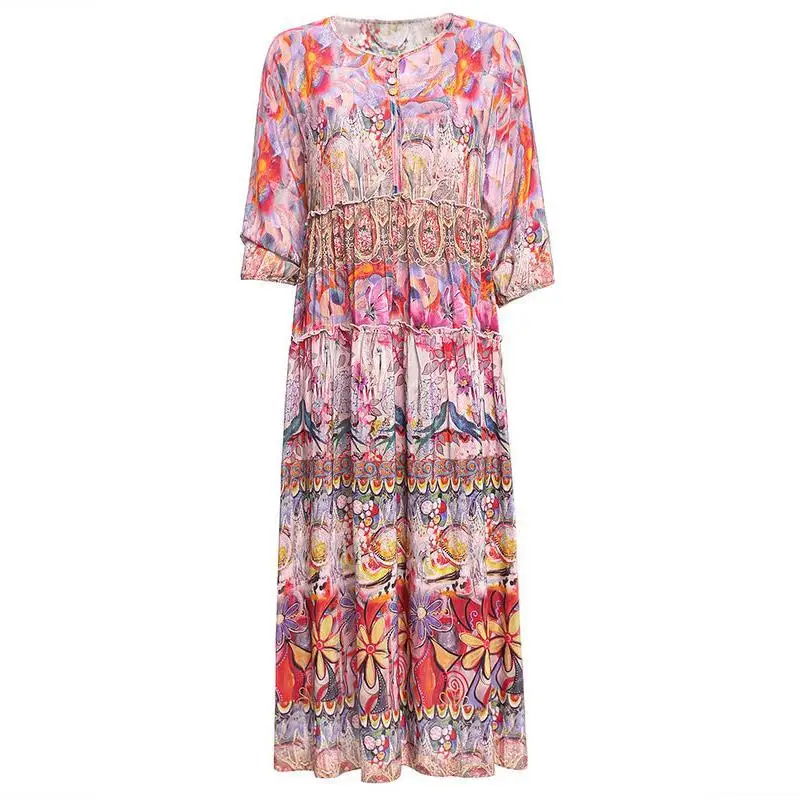 

Net Red Printed Silk Crepe De Chine Dress Spring 2021 New Slim Silk Dress