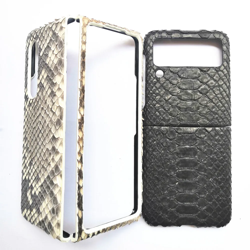2in1 100% Genuine Python Leather Phone Case For Samsung Galaxy Z Fold3 Fold 4 3 2 Flip3 5G Real Snakeskin Shockproof Armor Cover