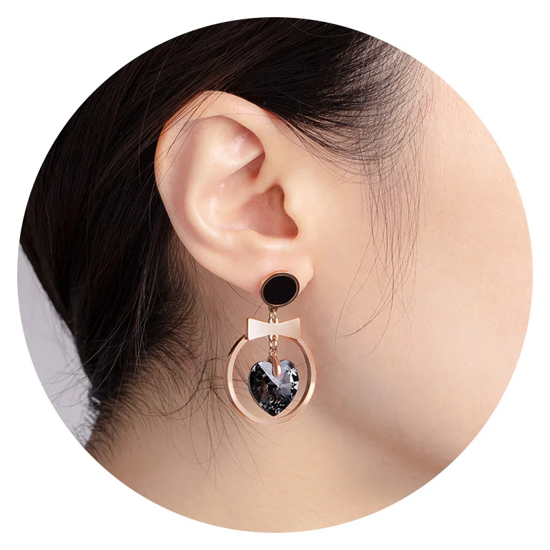 

Luxury European American Style Unusual Stainless Steel Earrings For Women 2021 24K Rose Gold Fashion Love Set Zircon Jewelry