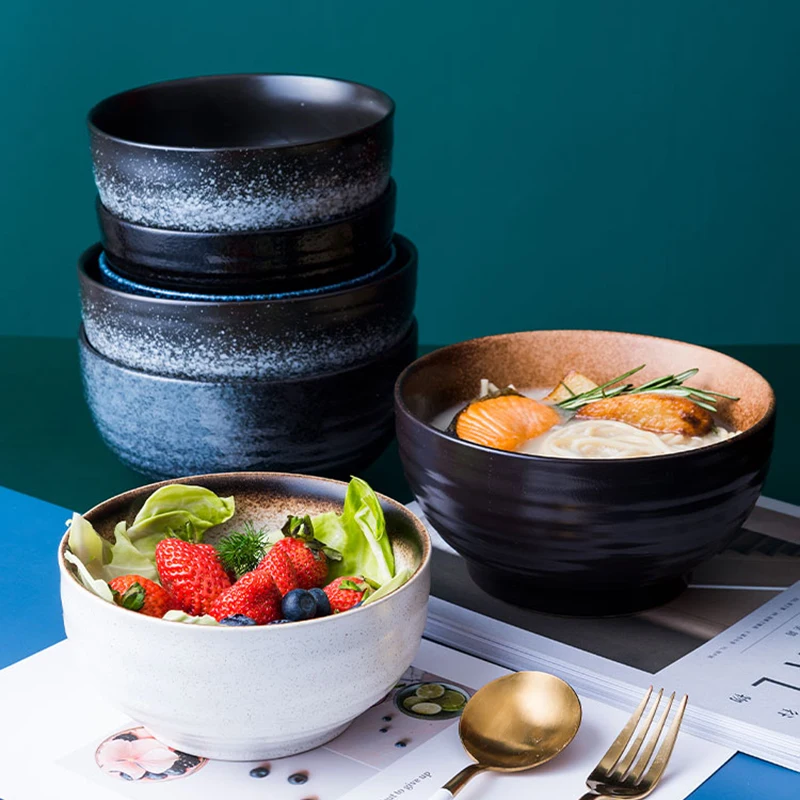 

8 Inches Ceramic Large Noodle Bowl Household Large Thread Ramen Dessert Salad Bowl Bowl Japanese Tableware Rice Bowl Tableware