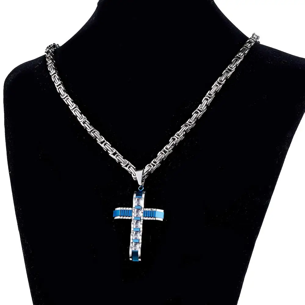 

Высокое качество из нержавеющей стали крест кулон ожерелье для мужчин/женщин Византийская цепь Религиозная Христианская бижутерия рождес...