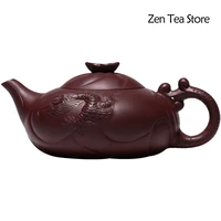 350ml yixing authentic famous fish and dragon purple clay teapot handmade raw ore purple eggplant mud zisha teapot art carving