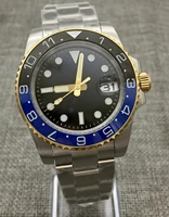 40mm blue black dial nh36 automatic watch men steel case sapphire glass ceramic bezel transparent back cover mechanical
