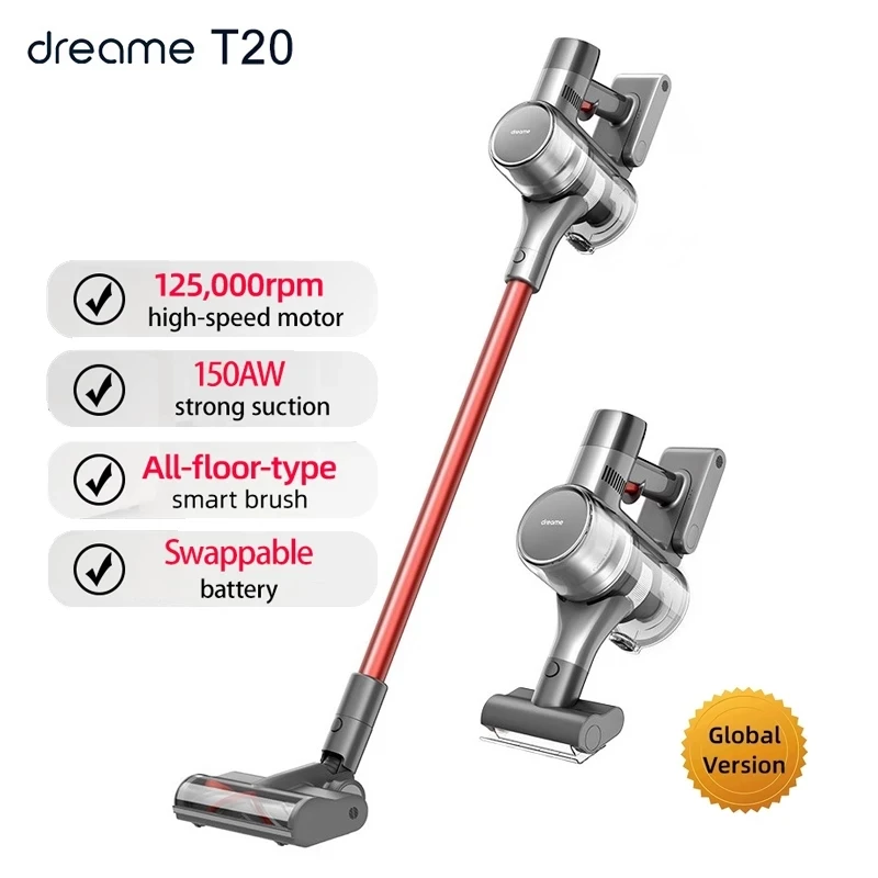 

Ручной беспроводной пылесос Dreame T20, умная щетка для всех поверхностей, 25 кПа, пылесборник, напольный ковровый аспиратор