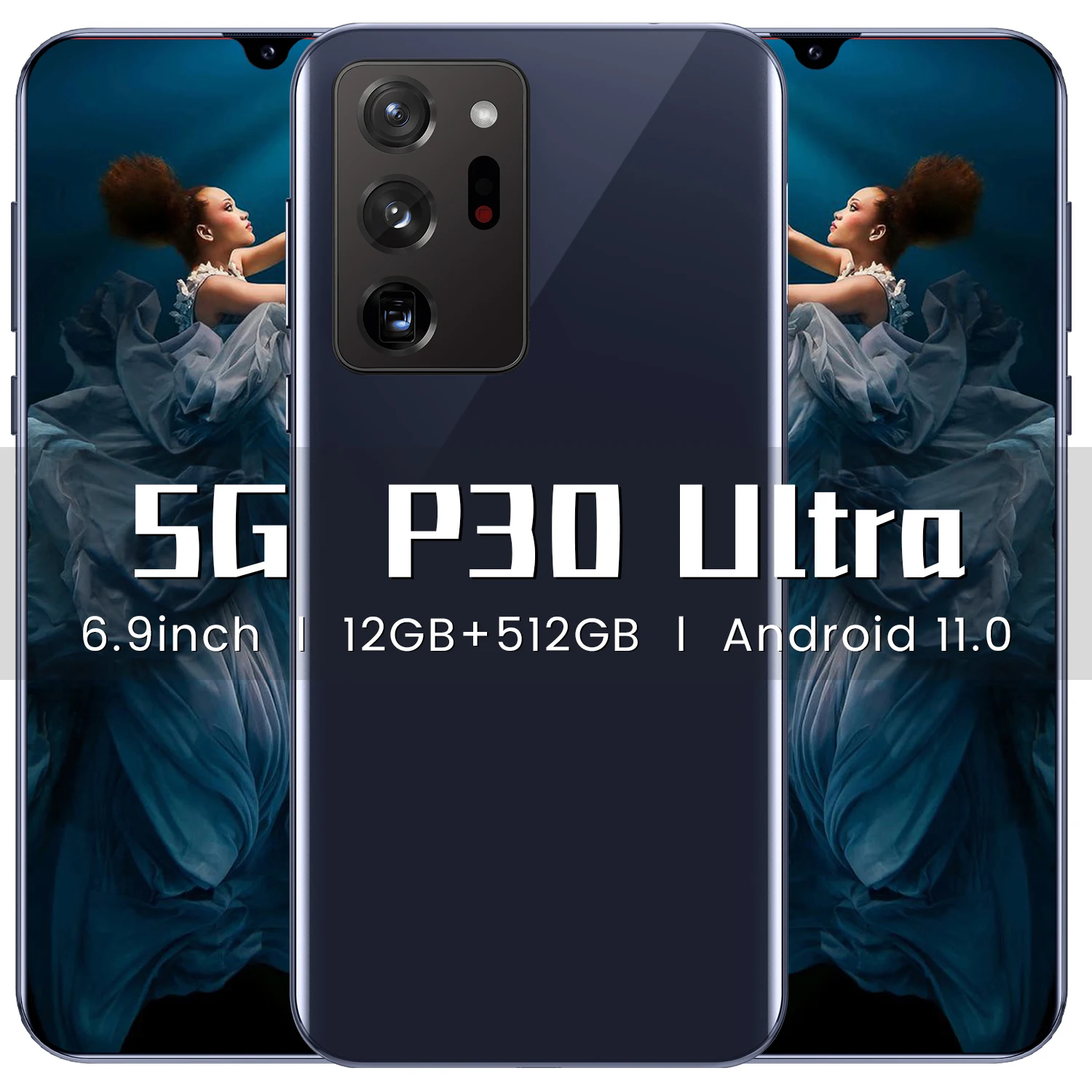 

2021 New Global Version P30 Ultra 6.9Inch Smartphone 5800mAh Face Unlock Android 11.0 Dual SIM 12+512G 4G 5G Network Mobilephone