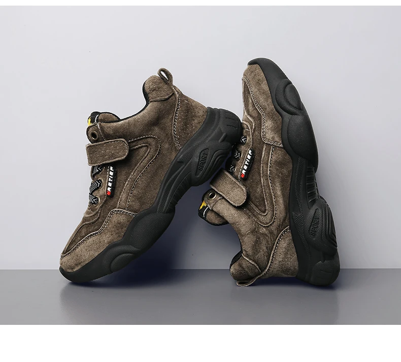 High quality leather outdoor sports boys shoes comfortable Velcro casual shoes