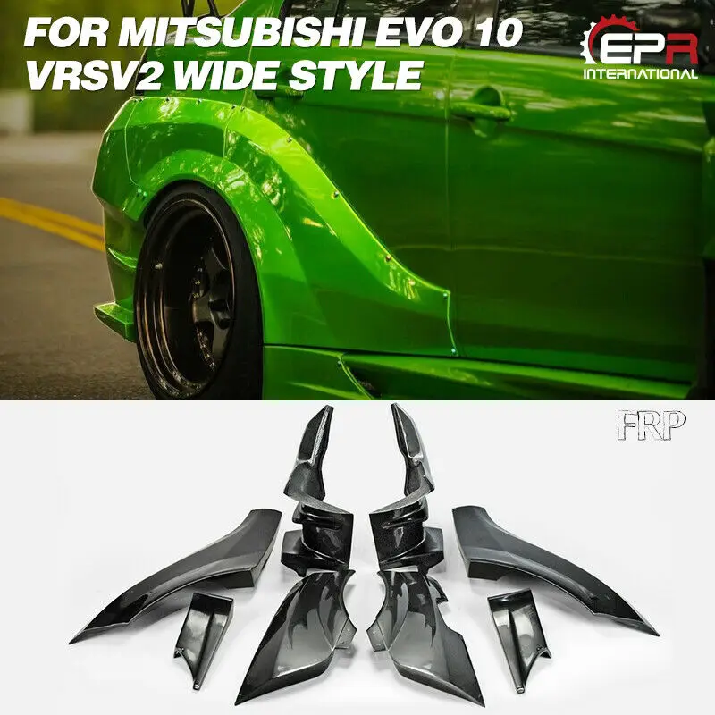 For Mitsubishi EVO 10 X VARS Ver2 Wide Style FRP Unpainted Mudguards Rear Fender Flares 8Pcs Addon Trim bodykits