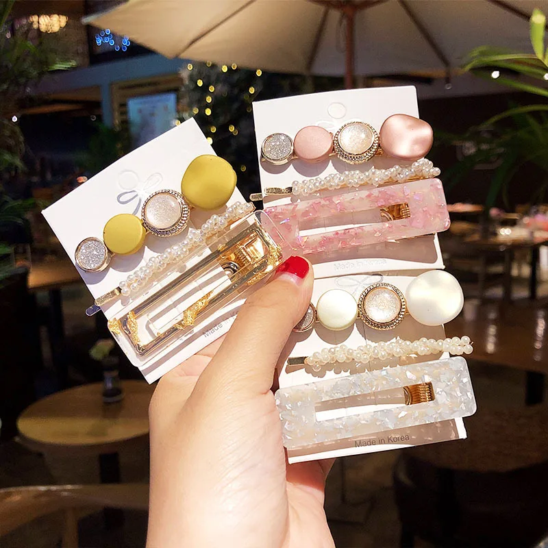 Модные жемчужные ацетатные геометрические заколки для волос 3 шт./компл. женщин и