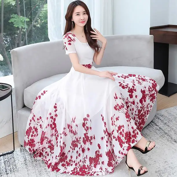 Офисное женское летнее платье новинка 2020 корейские женские длинные шифоновые