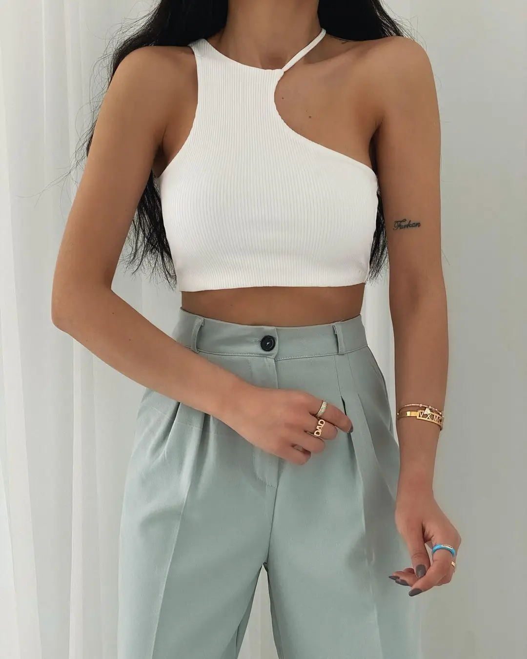 

New Women Chic Sexy Asymmetrical White Knitting Camis Tank High Street Ladies Sleeveless Vest Summer Slim Crop White Corset Top