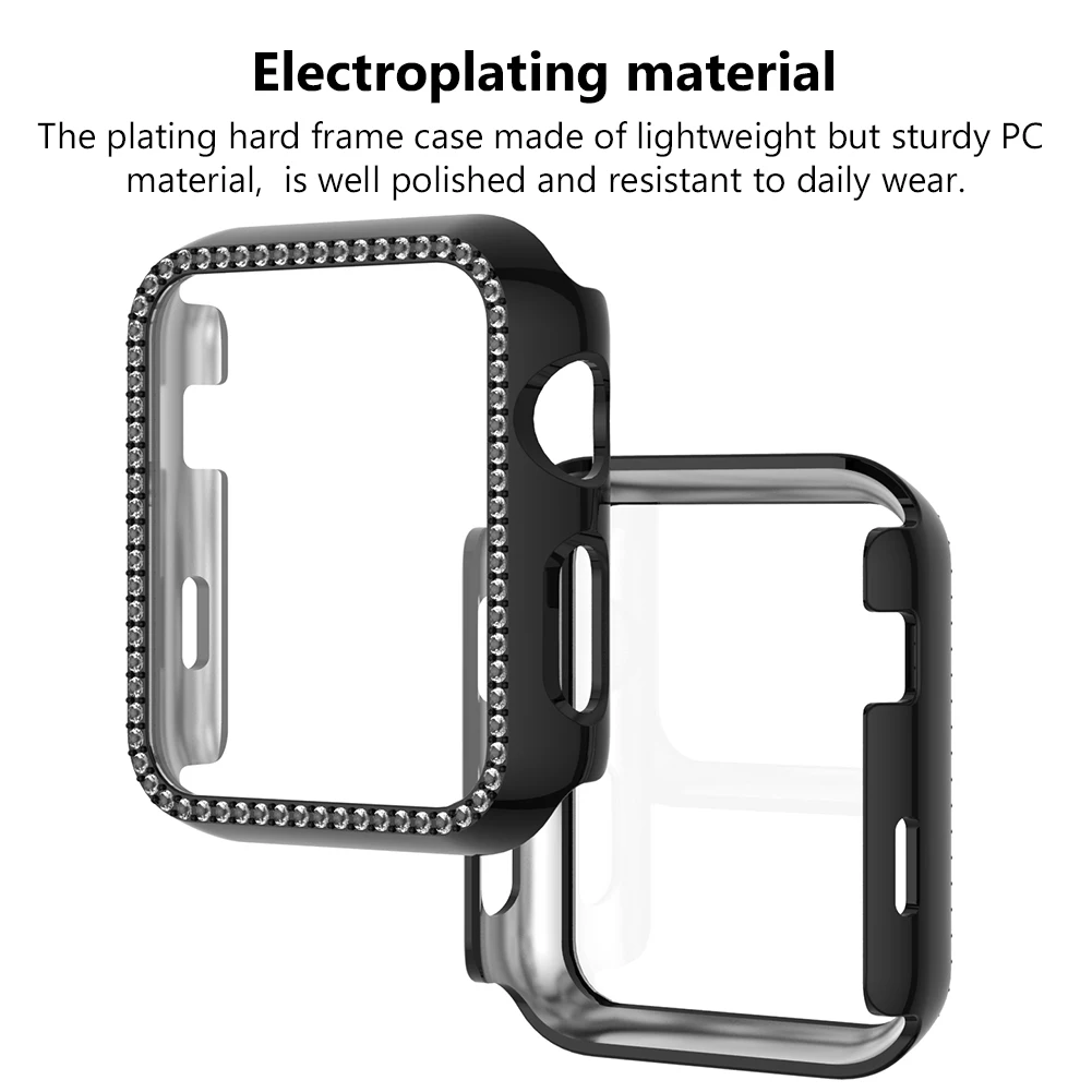 Алмазный чехол для Apple watch band 6 5 4 3 2 1 SE 44 мм 40 42 38 защитный кристаллический бампер
