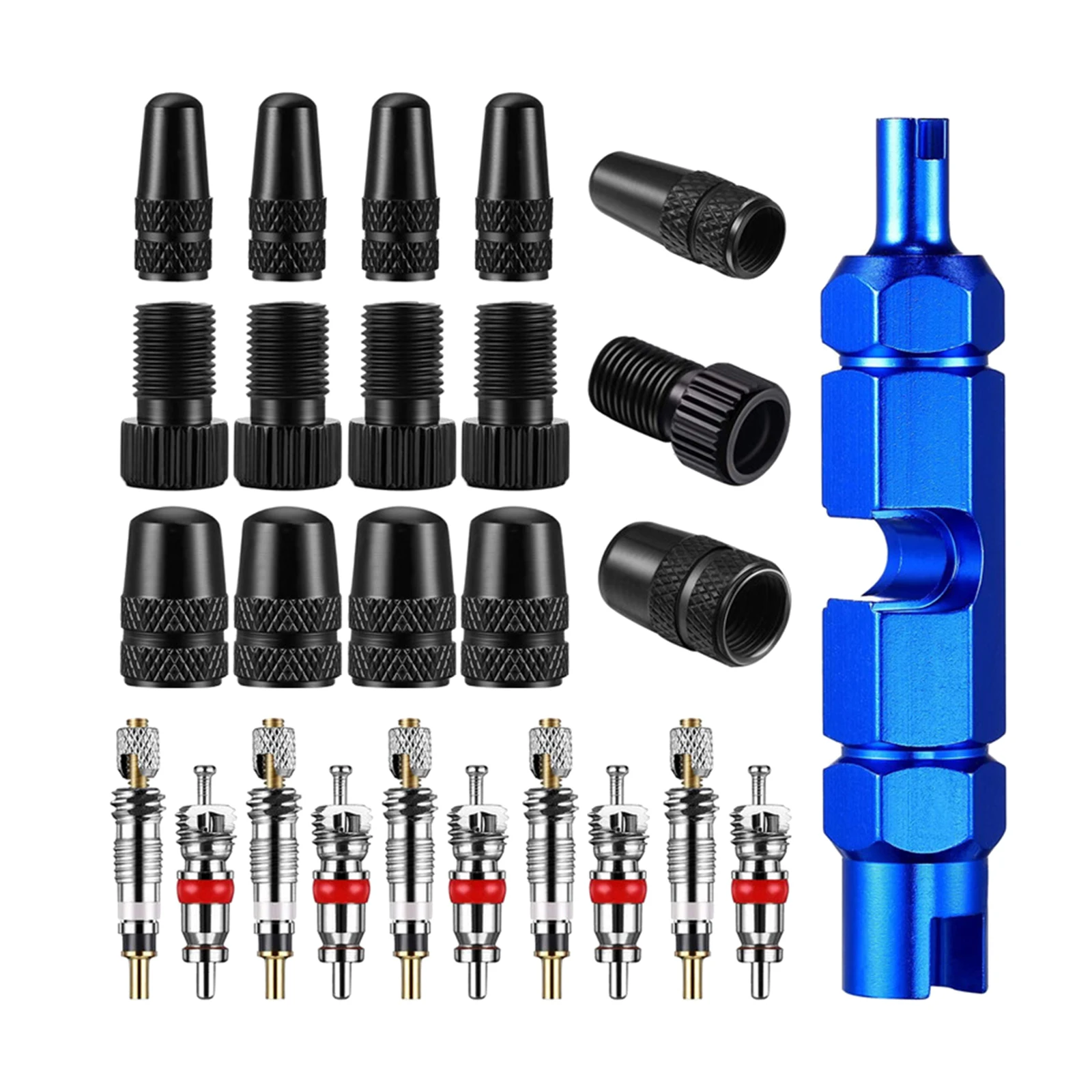 

26 Pieces Premium Bike Valve Core Remover Removal Tool Kit Presta and Schrader Valve Core Valve Caps Repair Tools