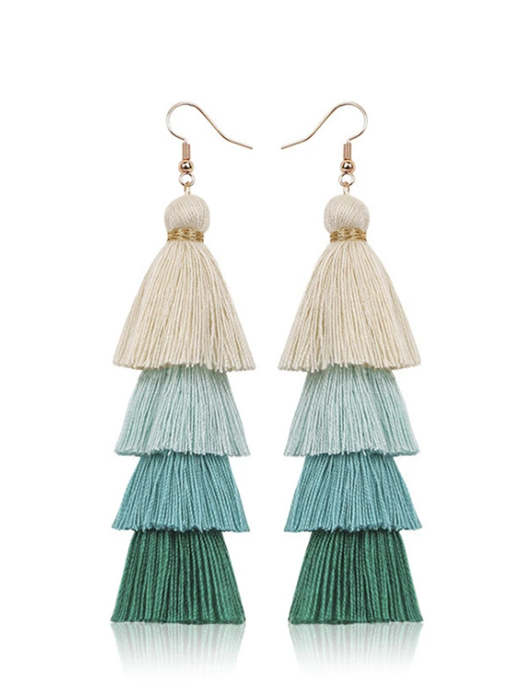Boho Длинные висячие серьги с бахромой винтажные этнические массивные